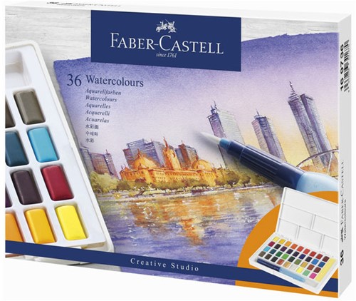 Waterverf Faber-Castell 36 kleuren in een box.