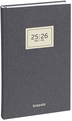 Agenda 2025/2026 Brepols Saturnus Essenz kort 1 dag per pagina 13,3x20,8cm omslag vanaf september 2025 zwart wit papier 16 maanden