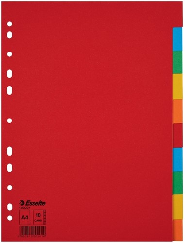 Tabbladen Esselte Economy A4 10-delig karton 11-rings assorti
