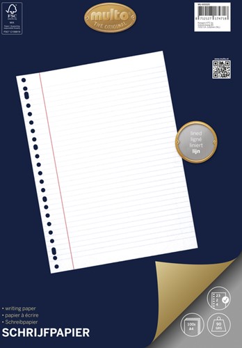 Ringbandpapier Multo A4 23-rings 100 vel 80 grams lijn+voorlijn