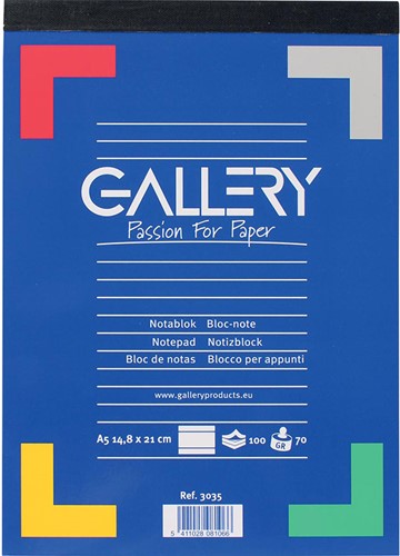 Schrijfblok Gallery A5 lijn 100 vel