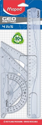 Tekenset Maped 4-delig 300mm transparant | afname per 5 blisters
