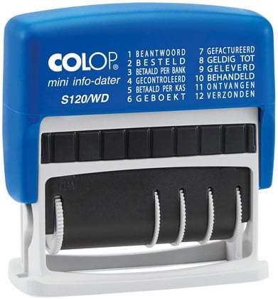 Woord-datumstempel Colop S120/WD 12 instelbare teksten 4mm