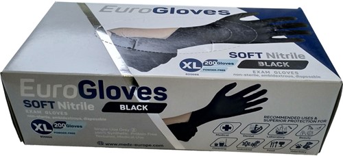 Handschoen nitril disposable poedervrij zwart maat XL 100 stuks.