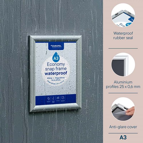Kliklijst Europel Economy waterdicht A3 25mm zilver-3