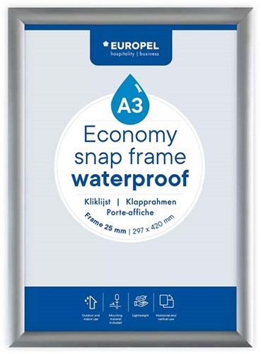 Kliklijst Europel Economy waterdicht A3 25mm zilver