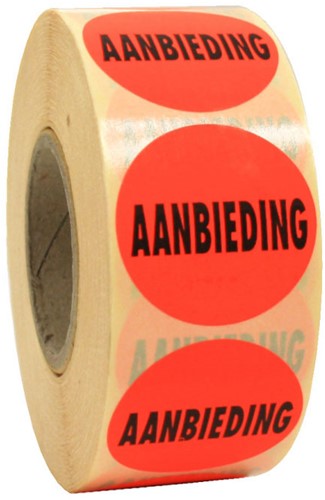 Etiket 'AANBIEDING' Ø35mm fluor rood permanent 1.000 stuks