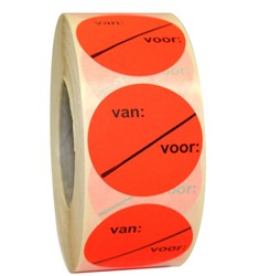 Etiket 'VAN/VOOR' Ø35mm fluor rood permanent 1.000 stuks