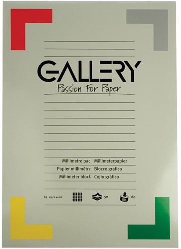 Millimeterblok Gallery A3 29.7x42cm blok van 50 vel - liniatuur rood