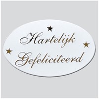 Cadeau etiket wit met goud opdruk: 'Hartelijk Gefeliciteerd' 500 etiketten