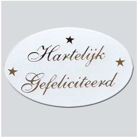 Cadeau etiket wit met goud opdruk: 'Hartelijk Gefeliciteerd' 500 etiketten