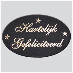 Cadeau etiket zwart met goud opdruk: 'Hartelijk Gefeliciteerd' 500 etiketten