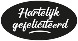Cadeau etiket zwart met witte opdruk: 'Hartelijk Gefeliciteerd' 500 etiketten