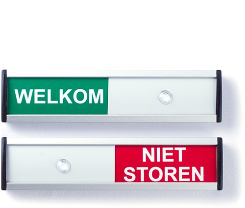 Schuifbordje 125x30mm rood/groen tekst welkom-niet storen