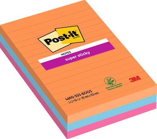 Memoblok zelfklevend 3M Post-it 4690 Super Sticky 101x152mm Bangkok 3 blokjes