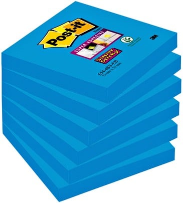 Memoblok 3M Post-it 654-SSEB Super Sticky 76x76mm blauw | afname per 6 blokjes
