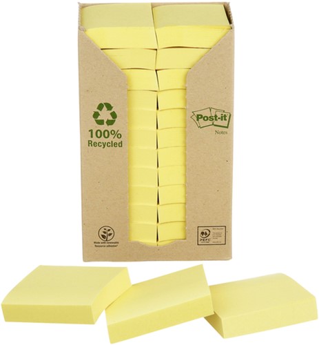 Memoblok 3M Post-it 653 38x51mm recycled geel 24 stuks