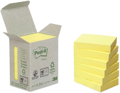 Memoblok 3M Post-it 653 38x51mm recycled geel 6 stuks
