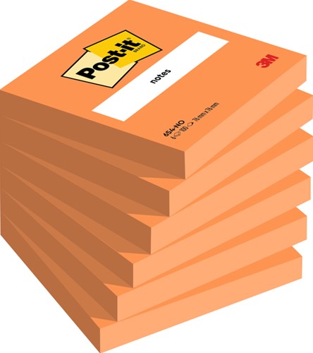 Memoblok zelfklevend 3M Post-it 654-NOR 76x76mm neon oranje | afname per 6 blokjes