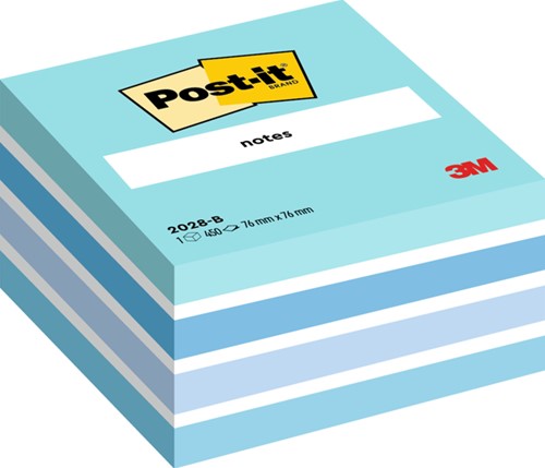 Kubusblok zelfklevend 3M Post-it 2028B 76x76mm aqua blauw 450 vel