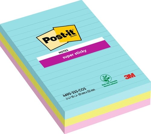 Memoblok 3M Post-it 4690 Super Sticky 101x152mm Miami 3 bloks