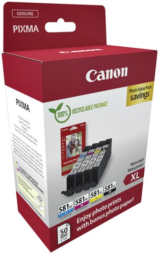 Inktcartridge Canon CLI-581XL 4 kleuren +50 vel fotopapier 10x15cm-2