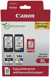 Inktcartridge Canon PG-545XL zwart + CL-546XL kleur + 50 vel A6 fotopapier
