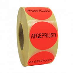 Etiket 'AFGEPRIJSD' Ø40mm fluor rood permanent 1.000 stuks