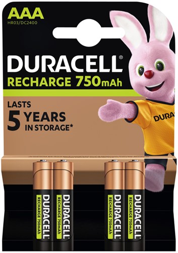 Oplaadbare batterij Duracell Plus 4x AAA 750mAh mini penlite