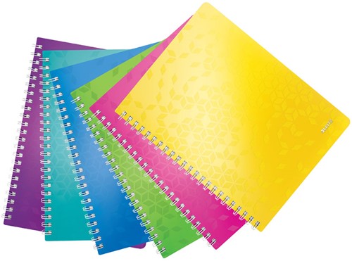 Notitieboek Leitz WOW A4 lijn spiraal 80 vel 80 grams omslag assorti