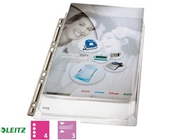 Showtassen Leitz A4 6-gaats 0,17mm generfd met expansieplooi en metalen rand 3 stuks