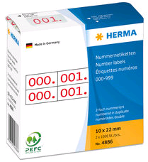 Nummeretiket Herma 4886 10x22mm 2x 0-999 opdruk rood
