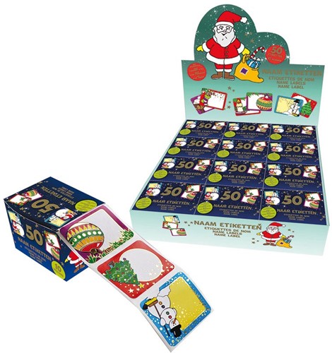 Kerst naamstickers 50 stuks assorti in giftbox