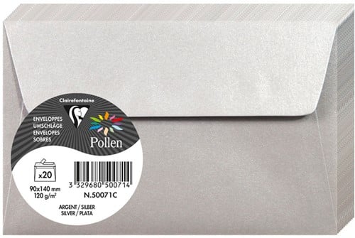 Envelop Pollen 90x140mm 120 grams zelfklevend zilver 20 stuks