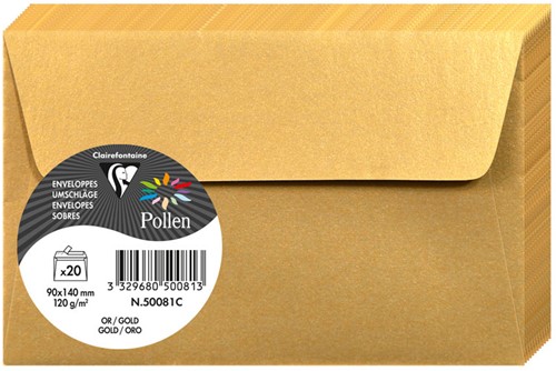 Gekleurde envelop Pollen 90x140mm 120 grams goud 20 stuks.