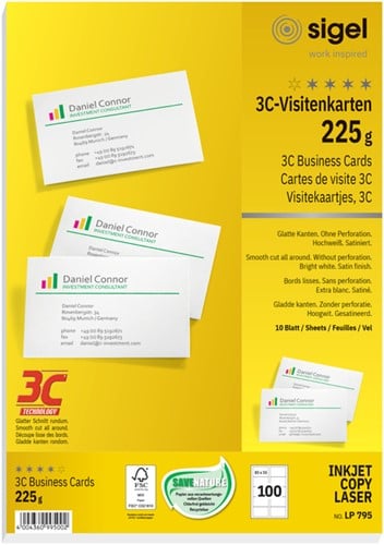 Visitekaartjes Sigel 225 grams 85x55mm gladde zijden wit 100 kaarten