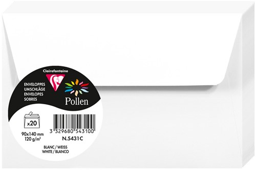 Gekleurde envelop Pollen 90x140mm 120 grams wit 20 stuks.