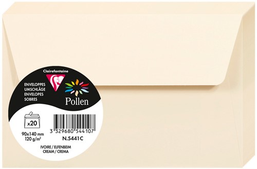 Gekleurde envelop Pollen 90x140mm 120 grams creme 20 stuks.