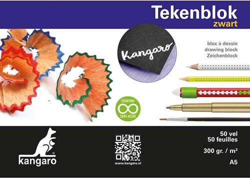 Tekenblok Kangaro A5 300 grams 50 vel zwart
