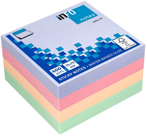 Kubusblok zelfklevend Info-Notes 75x75mm harmony assorti 400 vel