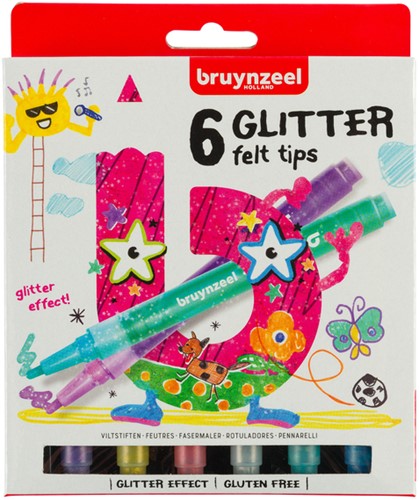 Viltstift Bruynzeel Kids Glitter 6-delig assorti