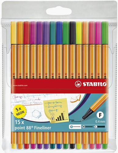Fineliner Stabilo Point 88 15-delig assorti