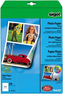 Fotopapier Sigel Top Photo 2-zijdig glossy A4 190 grams 20 vel SI-IP720