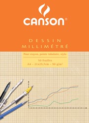 Millimeterblok Canson A4 90 grams lichtbruin 50 vel