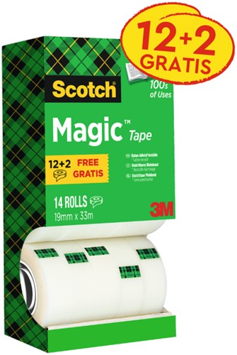 Plakband Scotch Magic 810 19mmx33m onzichtbaar 12+2gratis