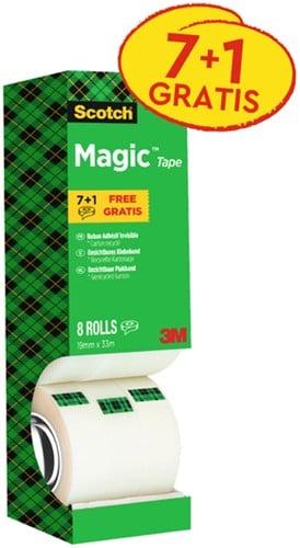 Plakband Scotch Magic 810 19mmx33m onzichtbaar 7+1 gratis