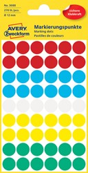 Etiket Avery Zweckform 3088 Ø12mm assorti 270 stuks