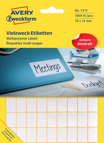 Etiket Avery Zweckform 3312 18x12mm wit 1800 stuks