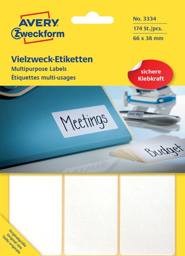 Etiket Avery Zweckform 3334 66x38mm wit 174 stuks