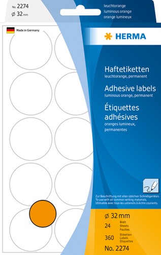 Etiket Herma 2274 Ø32mm fluor oranje 360 stuks